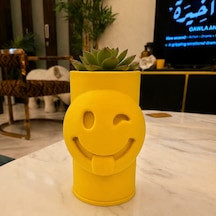 Bezos 3d Baskı Emoji Planter - Göz Kırpan Yüzlü Sukulent Saksısı-sarı Nhr Standart