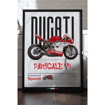 Ducati Panigale V4 Siyah Ahşap Çerçeveli Poster, Dekoratif Motosiklet Duvar Tablosu