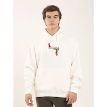 Yake Store Unisex Baskılı Oversize Üç İplik Kapüşonlu Sweatshirt - Beyaz - Beyaz