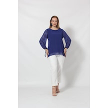 Moda Berray 3243 Kolu Taş Baskılı Şık Bluz Saks 001