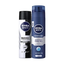 Men Erkek Sprey Deodorant Black&white Invisible Original 48 Saat Anti-perspirant Koruma 150ml Ve Men Protect&care Tıraş Jeli 200ml, Kuru Ciltler İçin, Pürüzsüz Tıraş