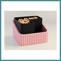 Trendexa 3d Baskı Fıstık Kasesi - Çift Hazneli Kabuk Ayırıcı Sunum Kasesi - Pembe Siyah Mac Pembe - Siyah