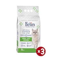 Felin Yeşil Elma Kokulu Topaklaşan Bentonit Kedi Kumu 3 x 5 L