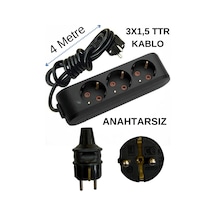 Avarson 3'lü Üçlü Priz Topraklı Kablolu Siyah 3x1,5 Ttr 4 Dört Metre