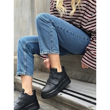 Erva'nın Butiği Siyah Cilt Cerrely Gizli Topuk Dolgu Topuk 8 Cm Boy Uzatan Sneakers-6513