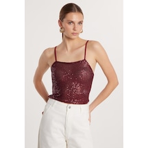 Tudors Kadın Slim Fit Dar Kesim Bordo Sıfır Kol U Yaka Bluz-33336