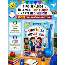 20 Adet Okula Yeni Başlayan Öğrencilere Hediye Seti Sene Başı Hatırası Pipo Şeklinde Üflemeli Top Tebrik Kartı Hediyeli
