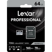 Lexar Professional 1066X LMS1066064G-BNANG 64 GB MicroSDXC UHS-I V30 U3 Hafıza Kartı + Adaptör