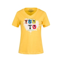 2as Alone Baskılı V Yaka Kadın T-shirt 403 Sarı