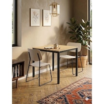 Modern Mutfak Ve Yemek Masası 88x60cm Siyah Metal Ayak & Meşe Renk Tabla