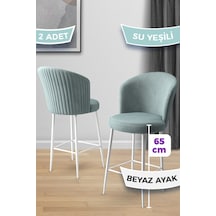Canisa Alte Serisi 2 Adet Su Yeşili 65 Cm Ada Mutfak Bar Sandalyesi Babyface Kumaş Beyaz Metal Ayak Su Yeşili Sandalye Beyaz Ayak