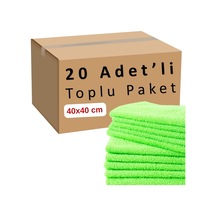 Toplu Paket 20-adet Mikrofiber Bez Seti Yeşil Renk, 40x40 Cm 160 Gsm Emici Tüylenmez Çabuk Kurur Mikrofiber Temizlik Genel