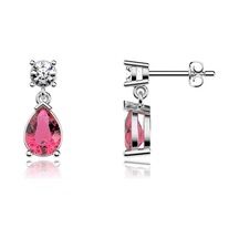 Fuşya Damla Taşlı Beyaz Gümüş Küpe