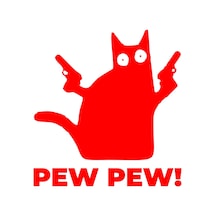 Pew Pew Kedi Sticker 17x17 Cm Kırmızı
