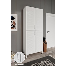 Panjurlu Metal Kulp Pnj4190 Ayakkabılık 4 Kapaklı Mutfak Dolabı Balkon Dolabı Kiler Banyo Dolabı Çok Amaçlı Dolap Beyaz Gümüş Beyaz - Gümüş