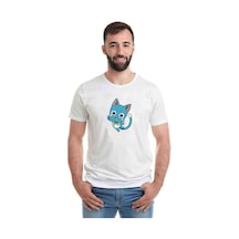 Tail Happy Happy Fairy Tail Baskılı Beyaz Erkek Tshirt