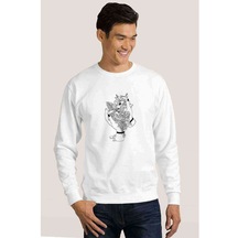 Skull Lockscreen Tumblr Rose Baskılı Beyaz Erkek Sweatshirt