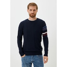 Erkek Triko Lacivert Bisiklet Yaka Desenli Slim Fit Pamuklu Kazak Ncs Jeans 3743-lacivert Lacivert