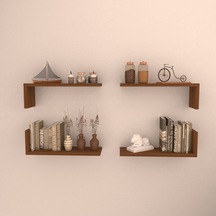 Rafkestir 4 Lü L Raf Set ( 45 Cm ) Hareli Ceviz (Mat)