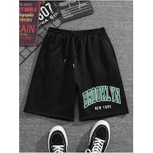 Brooklyn Baskılı Rahat Kalıp Unisex Şort Siyah