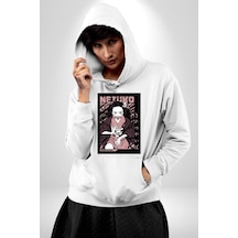 Nezuko Demon Slayer Kadın Erkek Beyaz Kapüşonlu Sweatshirt Hoodie Beyaz