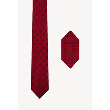 Erkek Bordo Desenli Kravat Mendil Set 98163095