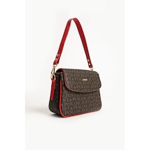 Just Polo Kadın Kahverengi Kırmızı Baskı Desenli Kolon Askılı 3 Bölmeli Omuz Çantası 25x15cm Kahverengi - Kırmızı 76781576