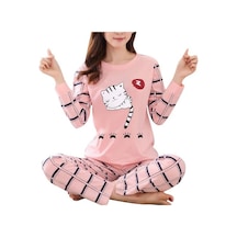 Kadın Pijama Setleri Sonbahar Kış Uzun Kollu Ince Karikatür Baskı Sevimli Gevşek Pijama Takım Elbise Pembe