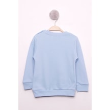 Toontoy Kız Çocuk Relax Fit Bisiklet Yaka Baskılı Sweatshirt - 2 İplik Mavi