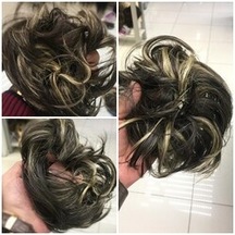Lastikli Topuz Tokası Sentetik Saç Sarı Işıltılı Kestane