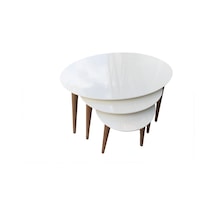 Zigon Sehpa Ahşap Kayın Retro Konik Ayak Model Oval Tabla Renk Beyaz Tabla Ceviz Ayak El Yapım