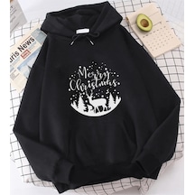 Marry Christmas Geyikli Yeni Yıl Kapşonlu Sweatshirt 001