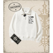 Tarzsokak Gotik & Grunge Streetwear Yet You See Nothing Yarım Fermuarlı Sweatshirt Beyaz