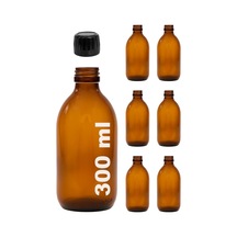 Amber Ecza Şişesi, 300 Ml, Kahverengi Cam, Plastik Contalı Kilit Kapak, Hava Ve Sıvı Sızdırmaz, 28mm Ağız Çaplı, Parfüm Demlemek İçin Uygun, 6 Adet 300, Siyah Kapak Çok Renkli