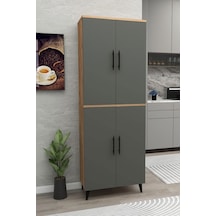 Meta 6 Raflı 4 Kapaklı Çok Amaçlı Xl Dolap Mutfak Banyo Balkon Erzak Killer Dolabı Çam-antrasit