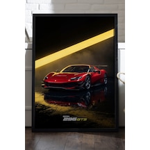 Ferrari 296 Gt3 Siyah Ahşap Çerçeveli Poster, Dekoratif Araba Duvar Tablosu