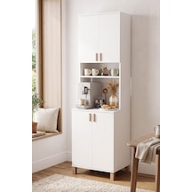 Robin Home Porto Derinlik Dar Alan Çok Amaçlı Mutfak Kiler Erzak Dolabı Kahve Köşesi Ahşap Ayaklı 45 Cm Beyaz