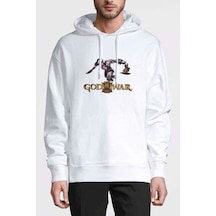 God Of War Baskılı Beyaz Erkek Örme Kapşonlu Sweatshirt (531035700)