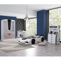 Setaymobilya Sports Çocuk Odası, Vento Araba Dolap Masa Şifonyer - Beyaz