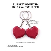 2'li Geometrik Kalp 3d Anahtarlık & Çanta Süsü Kırmızı
