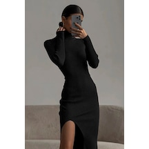 Madmext Siyah Balıkçı Yaka Yırtmaçlı Kadın Elbise Mg1735-siyah Siyah