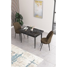 Canisa Concept Nil Serisi 70x110 Sabit Mutfak Masası Takımı Siyah Mermer Desen Masa 2 Kahverengi Sandalye Masa Siyah Sandalyeler Kahverengi