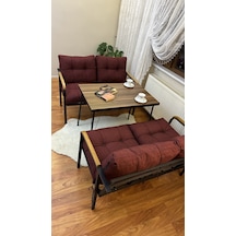 Modern Van Balkon, Bahçe, Cafe - Metal Kanepe Koltuk Takımı 2+2 +masa Takım Bordo