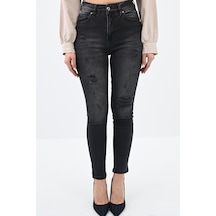 Kadın Yüksek Bel Yırtmaçlı Füme Jean Pantolon 6190-23 001