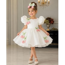 Star Kids Fashion Kız Çocuk Lila Prenses Elbisesi Çiçek İşlemeli Kabarık Tül Abiye Doğum Günü Özel Gün Elbisesi kırmızı