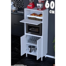 Rona 60 Cm Çok Amaçlı Mutfak Kiler Dolabı Raflı Mikrodalga Fırın Standı Banyo Dolabı 60x150x32 Cm Beyaz