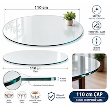 Masa Camı, Şeffaf Cam, Yuvarlak Cam, Masa Üstü Cam, 4mm Temperli Cam Çap 110 Cm