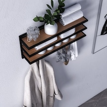 Sofya 2 Katlı Ceviz Raflı Askılık, Portmanto 53 Cm - 5 Askı Siyah