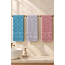 Elmas Motifli El Yüz Havlusu 50x90 Cm 3 Lü Set %100 Pamuk - Pastel Breeze Çok Renkli
