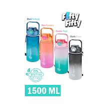 Vagonlife Tritan 1500ml Askılı-pipetli/pipetsiz Kullanım Çift Renk Softtouch Motivasyon Matarası Çıkartma Hediyeli 001